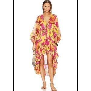 Revolve Sundress Esther Dress Pink & Yellow Floral Midi Dress Size Medium